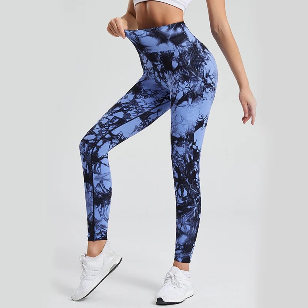 High-Waisted Blue Tie-Dye Leggings - S